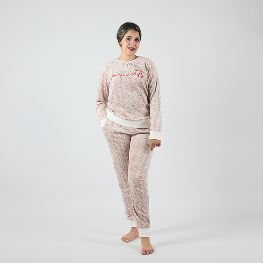 Pyjama d'Hiver Pour Femme - Beige - 2 pièces - Sweater - Pantalon