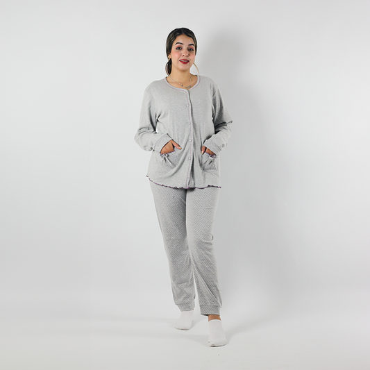 Pyjama Chaud et Doux Pour Femme - Grid - 2 pièces - T-shirt - Pantalon