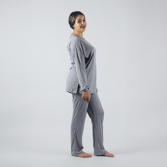 Pyjama d'hiver pour femme - Gris - 2 pièces - Sweater - Pantalon